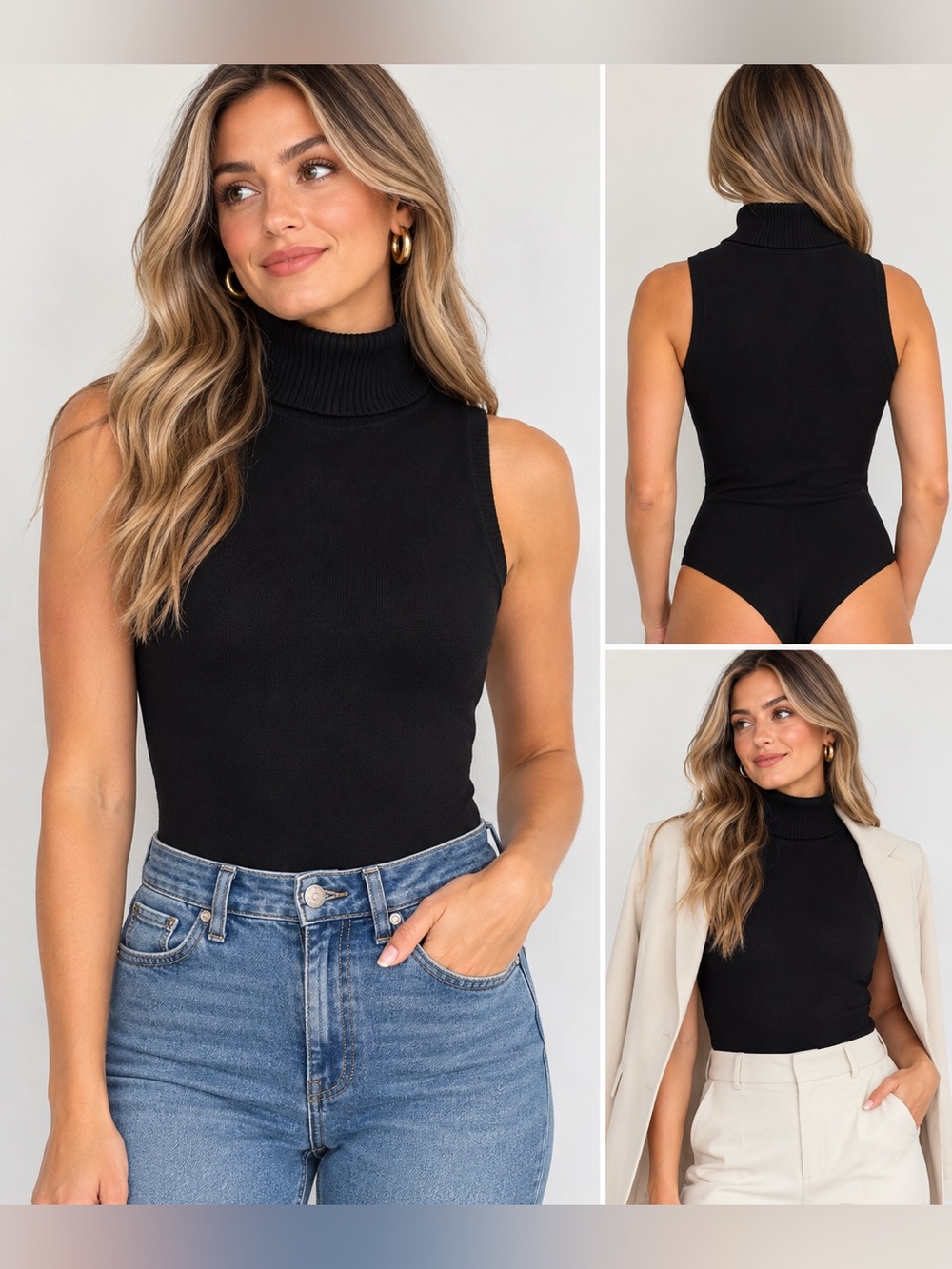 The Limited Black Sleeveless Turtleneck Bodysuit Women’s Large Classic Workwear